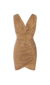 MINIKLEID AUS JERSEY MIT PAILLETTEN UND WICKELEFFEKT IN GOLD